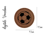Kunstleder-Label, Lederlabel, Kunstleder-Patch, Lederpatch, 4,5x4,5cm, cognac, braun, rund, Fußball