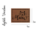 Kunstleder-Label, Lederlabel, Kunstleder-Patch, Lederpatch, 4x3cm, braun, cognac, Katze meow