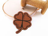 Kunstleder-Label, Lederlabel, Kunstleder-Patch, Lederpatch, 5x4cm, cognac, braun, Sonderform, Eigenproduktion, Kleeblatt, Glücksklee