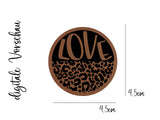 Kunstleder-Label, Lederlabel, Kunstleder-Patch, Lederpatch, 4,5x4,5cm, cognac, braun, rund, Leoprint, LOVE