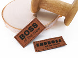 Kunstleder-Label, Lederlabel, Kunstleder-Patch, Lederpatch, 2x5cm, cognac,  Boss of the crew, Endboss but the cutest