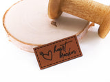 Kunstleder-Label, Lederlabel, Kunstleder-Patch, Lederpatch, 2,5x5cm, cognac, braun, heart breaker