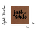 Kunstleder-Label, Lederlabel, Kunstleder-Patch, Lederpatch, 4x4cm, cognac, braun, just smile