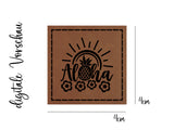 Kunstleder-Label, Lederlabel, Kunstleder-Patch, Lederpatch, 4x4cm, cognac, braun, Urlaub, Sommer, Aloha, Blumen, Sonne