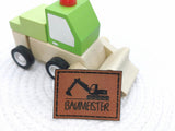 Kunstleder-Label, Lederlabel, Kunstleder-Patch, Lederpatch, 4x3cm, Bagger, Baumeister, Baustelle