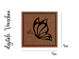 Kunstleder-Label, Lederlabel, Kunstleder-Patch, Lederpatch, 4x4cm, cognac, braun, Schmetterling, Butterfly