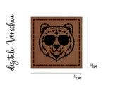 Kunstleder-Label, Lederlabel, Kunstleder-Patch, Lederpatch, 4x4cm, cognac, braun, Bär mit Brille