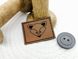 Kunstleder-Label, Lederlabel, Kunstleder-Patch, Lederpatch, 4x3cm, braun, Fuchs, Fuchskopf