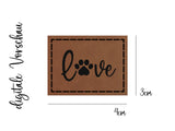 Kunstleder-Label, Lederlabel, Kunstleder-Patch, Lederpatch, 4x3cm, braun, love, Pfote
