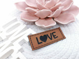 Kunstleder-Label, Lederlabel, Kunstleder-Patch, Lederpatch, 2,5x5cm, cognac, braun, Liebe, Love, Herz