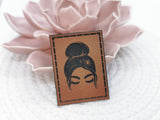 Kunstleder-Label, Lederlabel, Kunstleder-Patch, Lederpatch, 4x3cm, cognac, braun, Mama, Mom, Dud, Dutt, Momlife