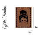 Kunstleder-Label, Lederlabel, Kunstleder-Patch, Lederpatch, cognac, braun, momlife, Mutter, Frauenkopf, Frauensilhouette, Dutt