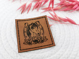 Kunstleder-Label, Lederlabel, Kunstleder-Patch, Lederpatch, 4x4cm, cognac, braun, Pferd, Pony, Blumen, reiten