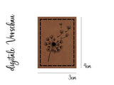 Kunstleder-Label, Lederlabel, Kunstleder-Patch, Lederpatch, 4x3cm, cognac, braun,  Pusteblume