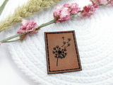 Kunstleder-Label, Lederlabel, Kunstleder-Patch, Lederpatch, 4x3cm, cognac, braun,  Pusteblume