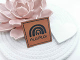 Kunstleder-Label, Lederlabel, Kunstleder-Patch, Lederpatch, 4x4cm, cognac, braun, Regenbogen, Rainbow, Mama