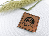Kunstleder-Label, Lederlabel, Kunstleder-Patch, Lederpatch, 4x4cm, cognac, braun, Regenbogen, Rainbow, Mini