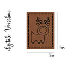 Kunstleder-Label, Lederlabel, Kunstleder-Patch, Lederpatch, 4x3cm, cognac, braun, Rentier, Weihnachten, Winter
