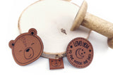 Set Kunstlederlabel, Lederlabel, PU, Kunstleder-Label, braun, Bärenkopf, Label, weich, flexibel