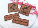 Kunstleder-Label, Lederlabel, Kunstleder-Patch, Lederpatch, cognac, braun, Pferd, Pony, Pferdeliebe, Ponyliebe, reiten, Mädchentraum