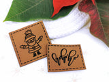 Kunstleder-Label, Lederlabel, Kunstleder-Patch, Lederpatch, 4x4cm, cognac,  Weihnachten, Nikolaus, Christmas, hohoho, Weihnachtszeit