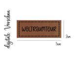 Kunstleder-Label, Lederlabel, Kunstleder-Patch, Lederpatch, 2x5cm, cognac, braun, Weltraumtour, Weltall