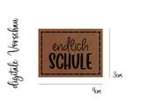 Kunstleder-Label, Lederlabel, Kunstleder-Patch, Lederpatch, 4x3cm, cognac, Hurra endlich Schule, Einschulung, Schulkind, erster Schultag