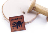 Kunstleder-Label, Lederlabel, Kunstleder-Patch, Lederpatch, 4x4cm, cognac, braun, Faultier, Lady but cute