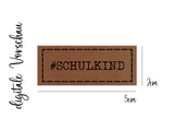 Kunstleder-Label, Lederlabel, Kunstleder-Patch, Lederpatch, 4x3cm, cognac, Hurra endlich Schule, Einschulung, Schulkind, erster Schultag